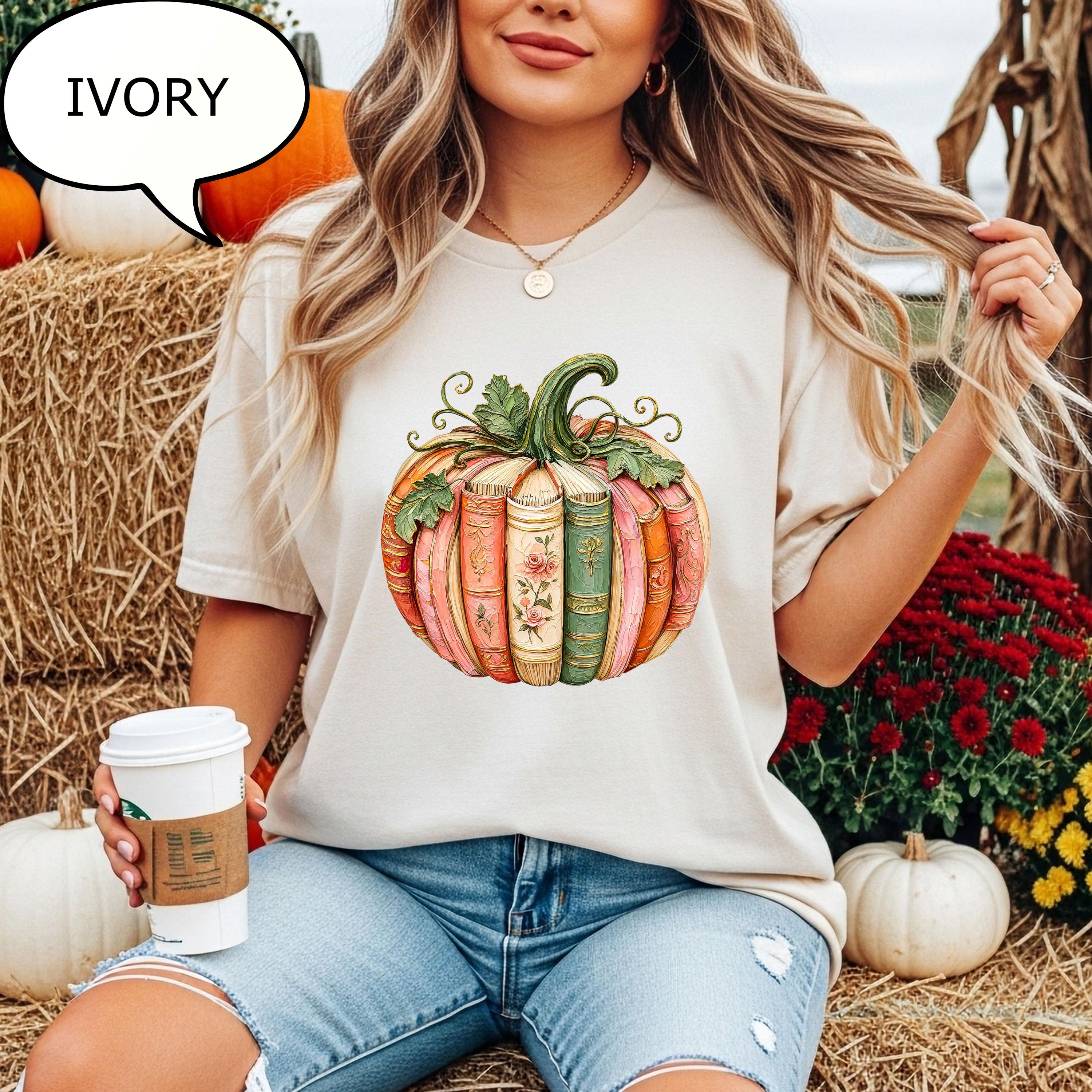 Comfort Colors® Pumpkin Book T-Shirt, Book Lover Fall Gift, Autumn Teacher Shirt