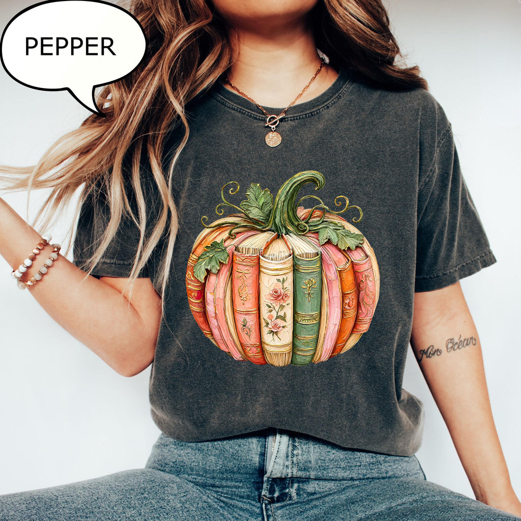 Comfort Colors® Pumpkin Book T-Shirt, Book Lover Fall Gift, Autumn Teacher Shirt
