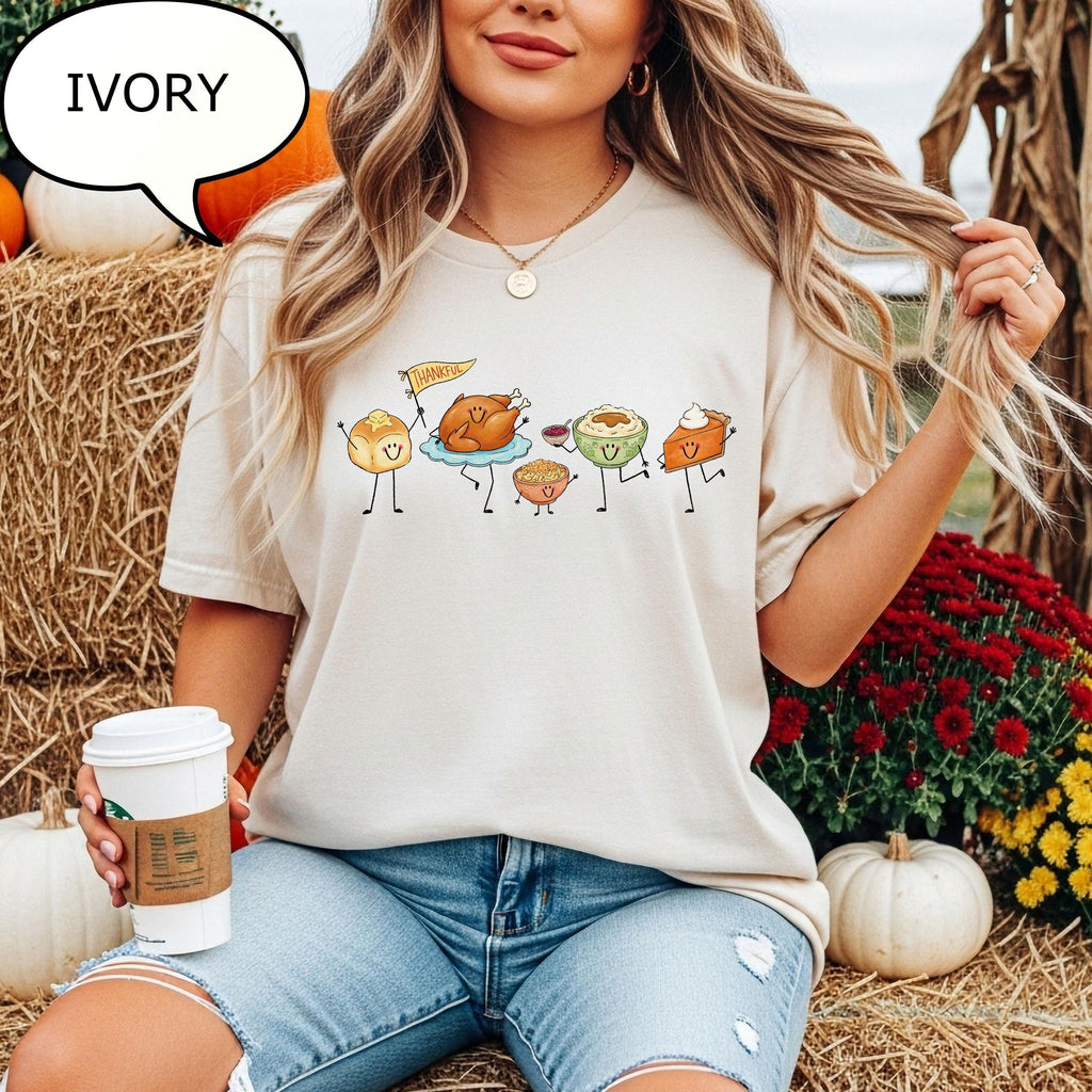Comfort Colors® Thanksgiving Doodle T-Shirt, Happy Thankful Shirt, Pie Coffee Turkey Food Shirt
