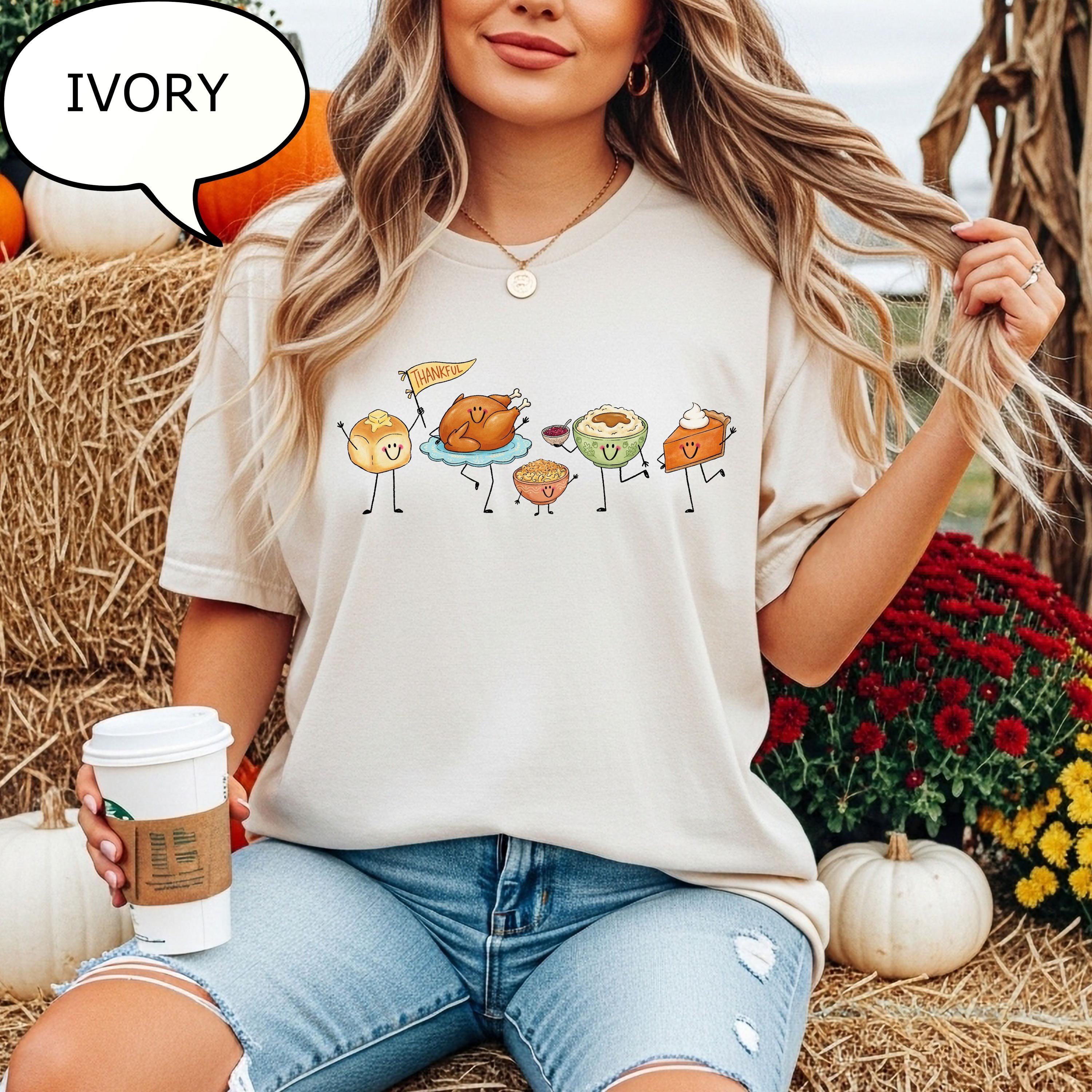 Comfort Colors® Thanksgiving Doodle T-Shirt, Happy Thankful Shirt, Pie Coffee Turkey Food Shirt