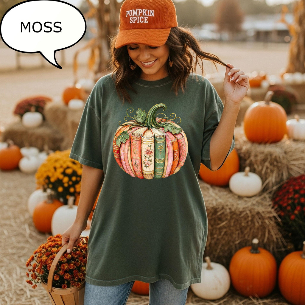 Comfort Colors® Pumpkin Book T-Shirt, Book Lover Fall Gift, Autumn Teacher Shirt