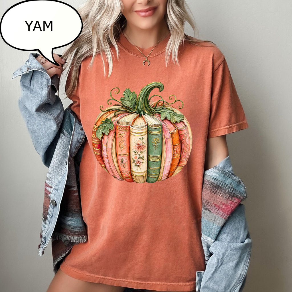 Comfort Colors® Pumpkin Book T-Shirt, Book Lover Fall Gift, Autumn Teacher Shirt