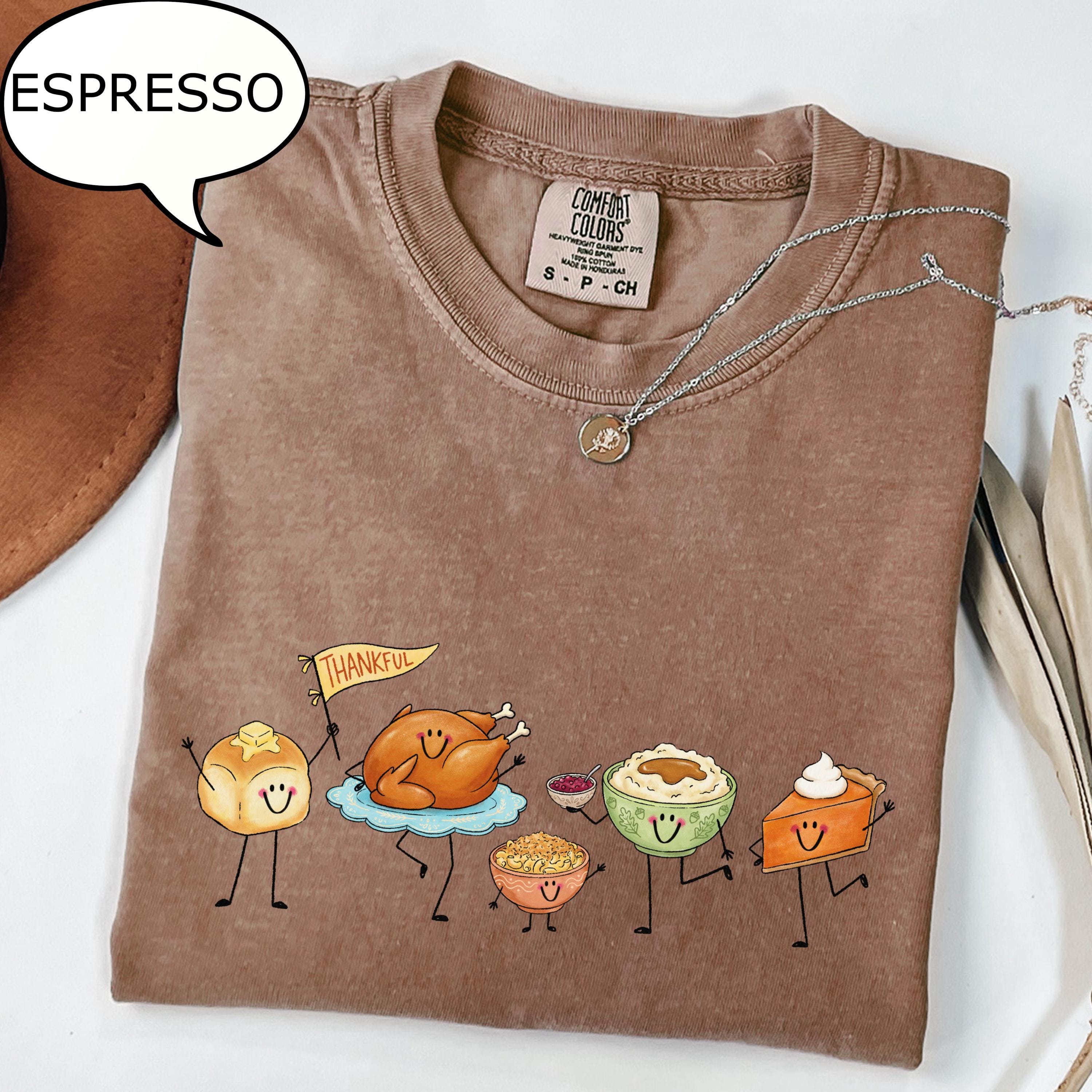 Comfort Colors® Thanksgiving Doodle T-Shirt, Happy Thankful Shirt, Pie Coffee Turkey Food Shirt