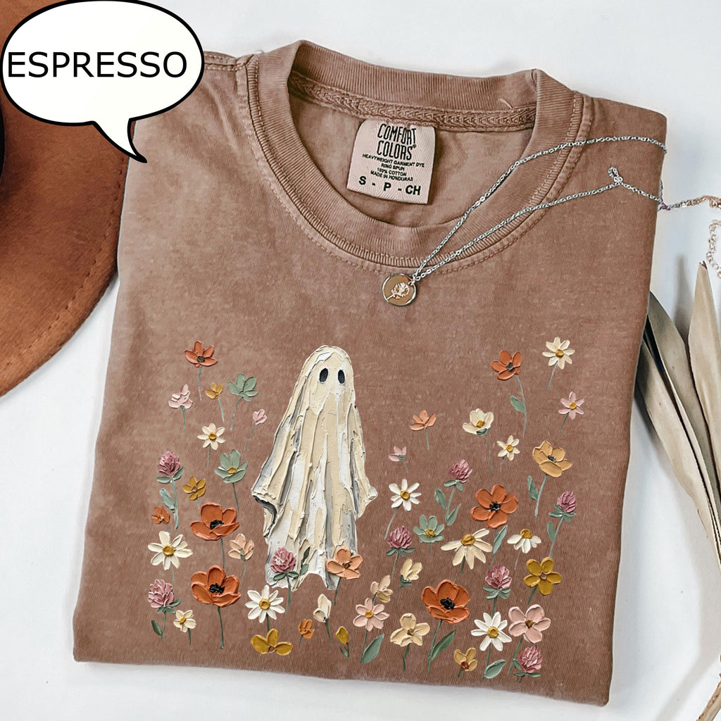 Comfort Colors® Spooky Ghost T-Shirt, Floral Ghost Shirt, Nature Lover Halloween Gift