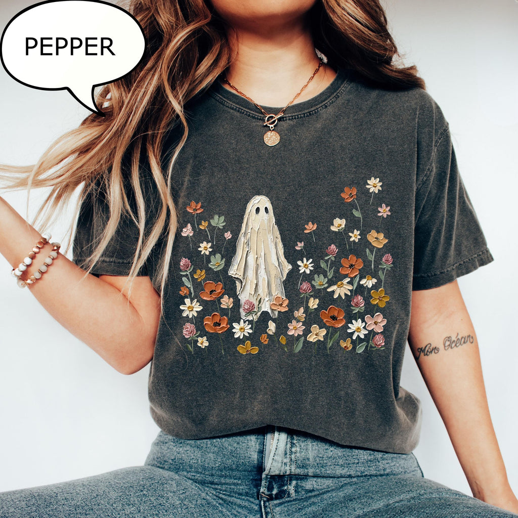 Comfort Colors® Spooky Ghost T-Shirt, Floral Ghost Shirt, Nature Lover Halloween Gift