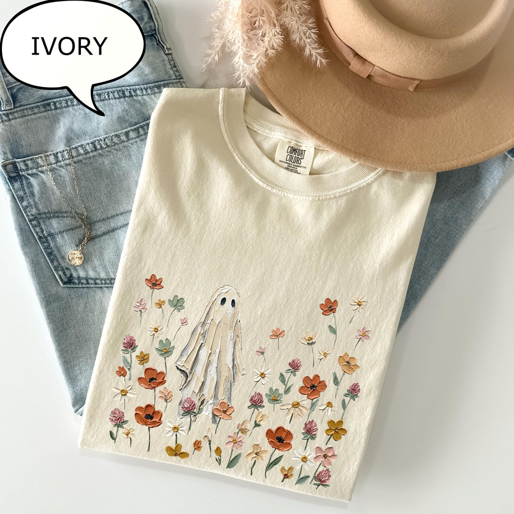 Comfort Colors® Spooky Ghost T-Shirt, Floral Ghost Shirt, Nature Lover Halloween Gift
