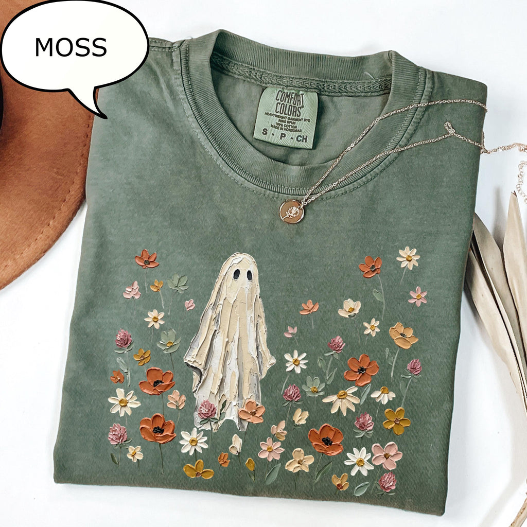 Comfort Colors® Spooky Ghost T-Shirt, Floral Ghost Shirt, Nature Lover Halloween Gift