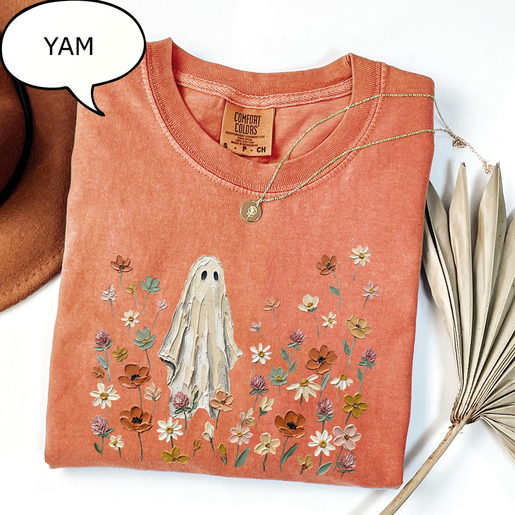 Comfort Colors® Spooky Ghost T-Shirt, Floral Ghost Shirt, Nature Lover Halloween Gift
