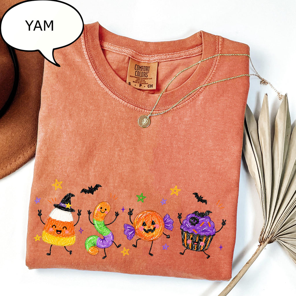 Comfort Colors® Halloween Doodles T-Shirt, Halloween Party Tee, Halloween Snack Shirt