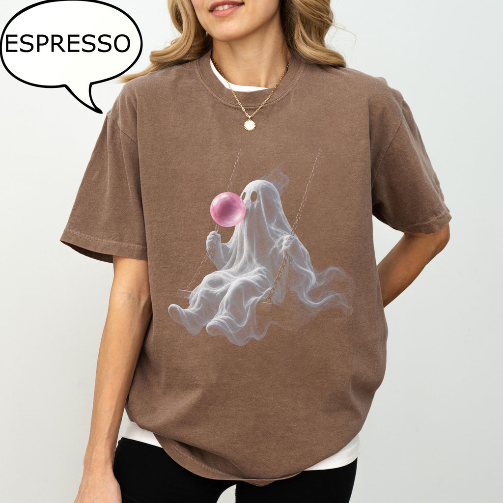 Comfort Colors® Ghost Swinging T-Shirt, Pink Bubble Halloween Tee, Spooky Ghost Shirt