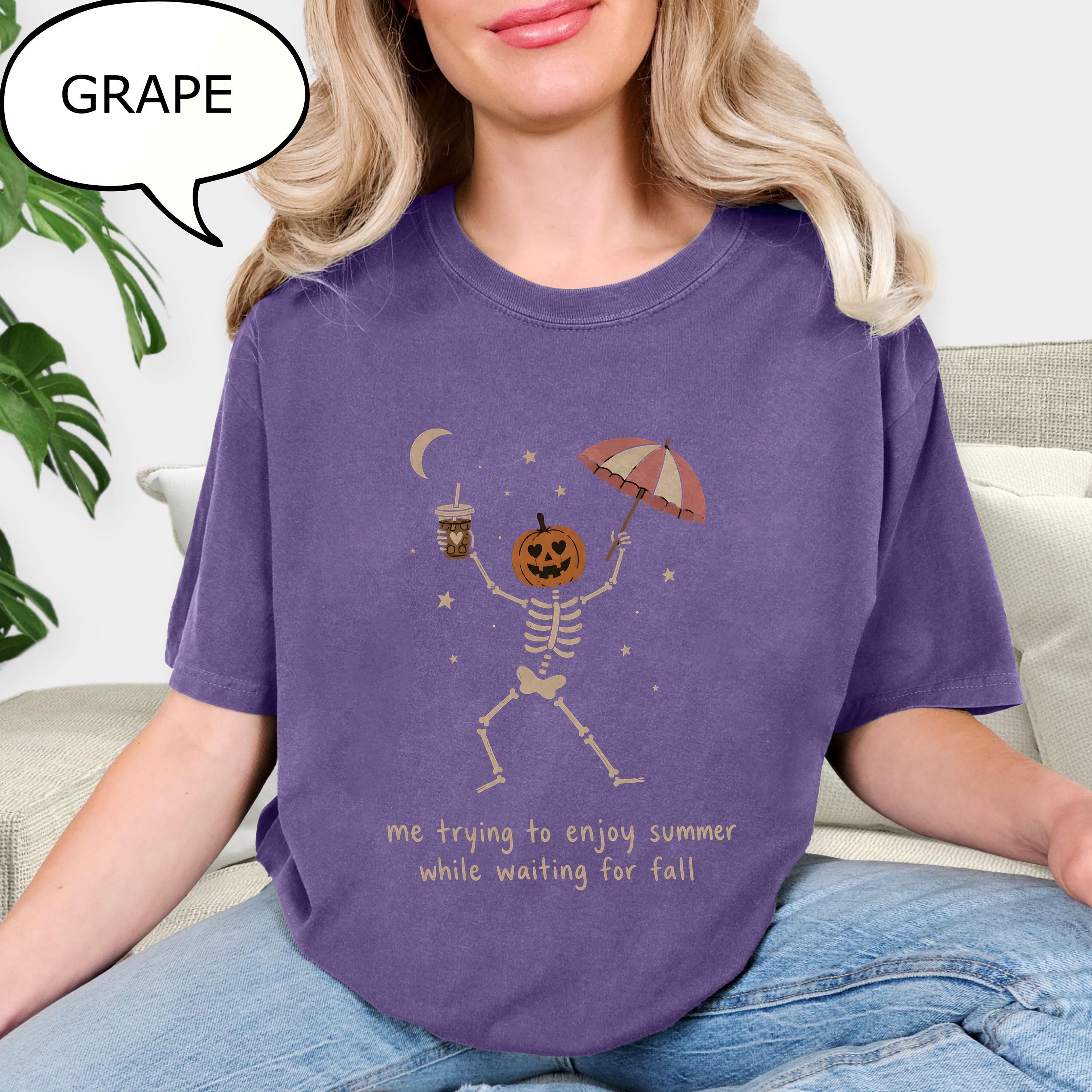 Comfort Colors® Me trying to enjoy summer while waiting for fall T-Shirt, Dancing Skeleton Shirt, Pumpkin Skeleton Tee