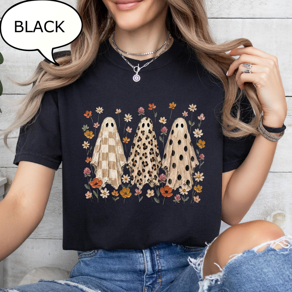 Comfort Colors® Floral Ghost T-Shirt, Leopard Ghost Shirt, Spooky Ghost Shirt