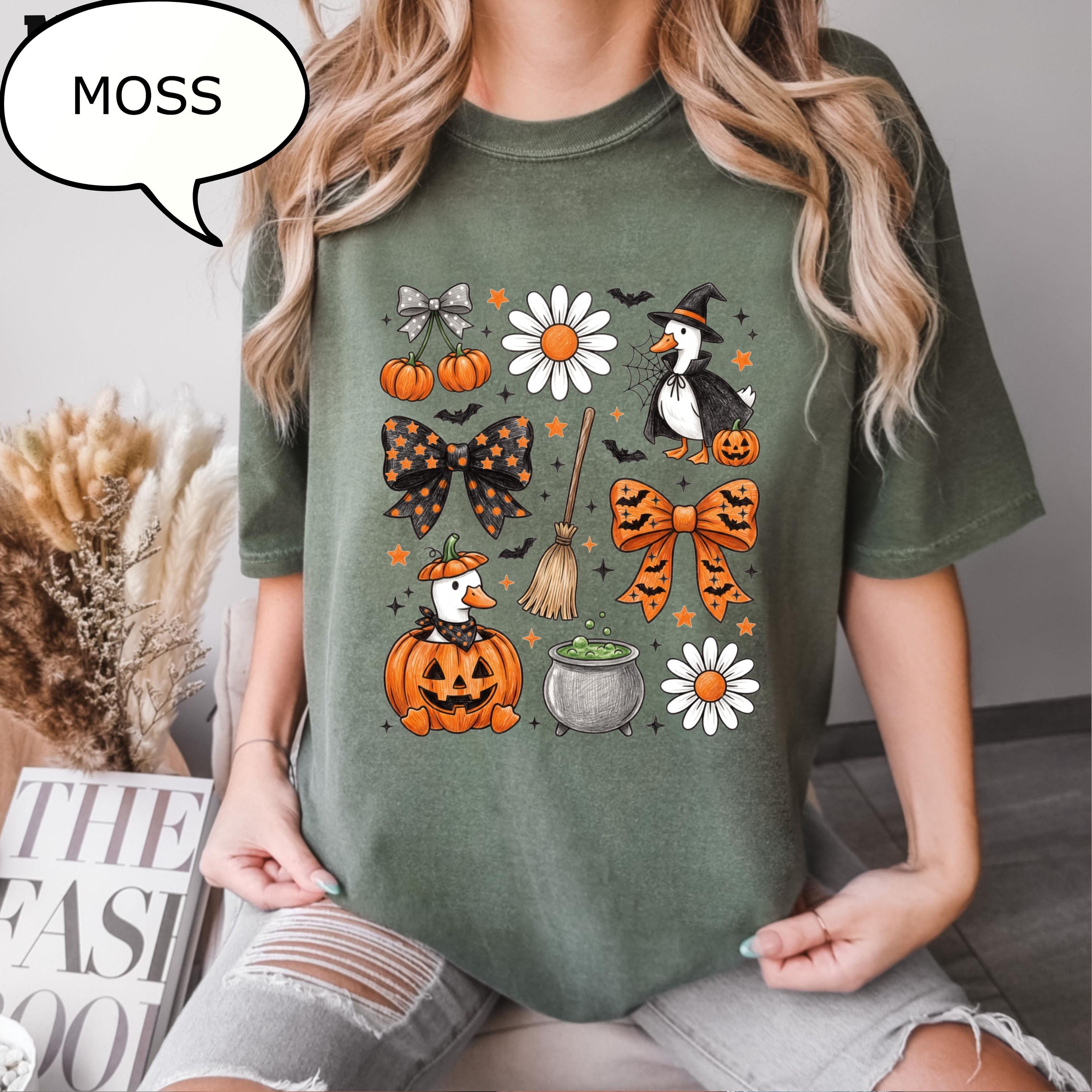 Comfort Colors® Coquette Bow Halloween T-Shirt, Spooky Duck Shirt, Farm Halloween Tee