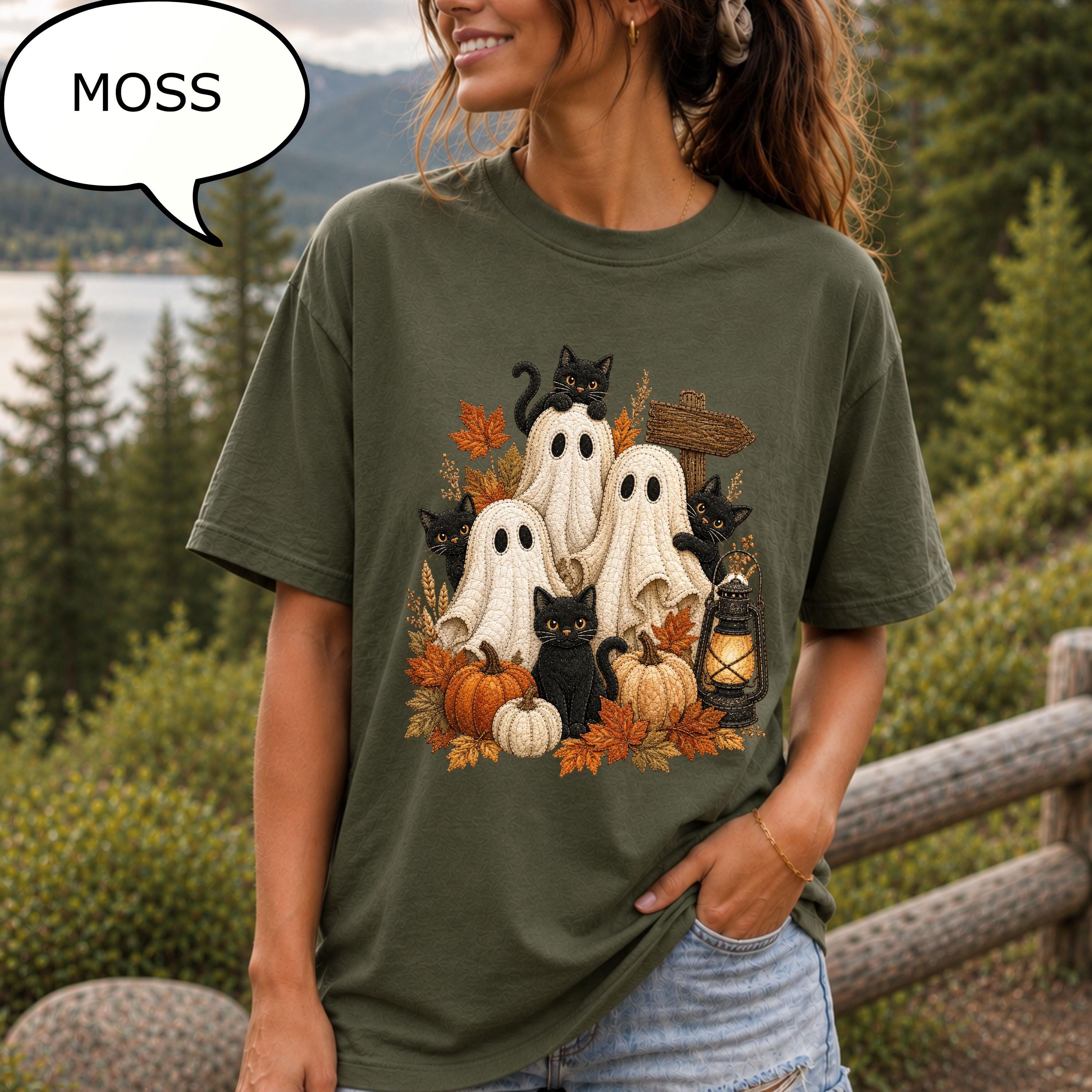 Comfort Colors® Ghost Cat T-Shirt, Autumn Ghost Shirt, Halloween Shirt, Spooky Cat Tee