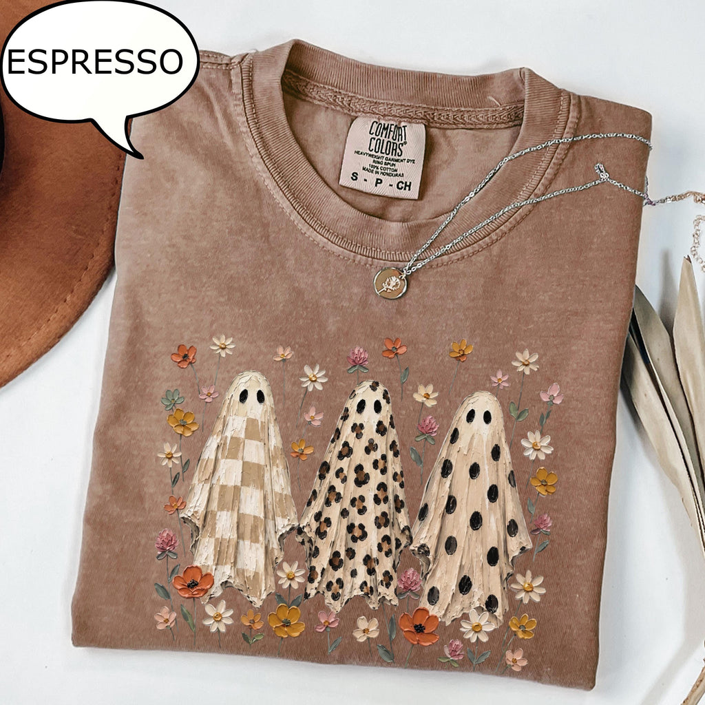 Comfort Colors® Floral Ghost T-Shirt, Leopard Ghost Shirt, Spooky Ghost Shirt