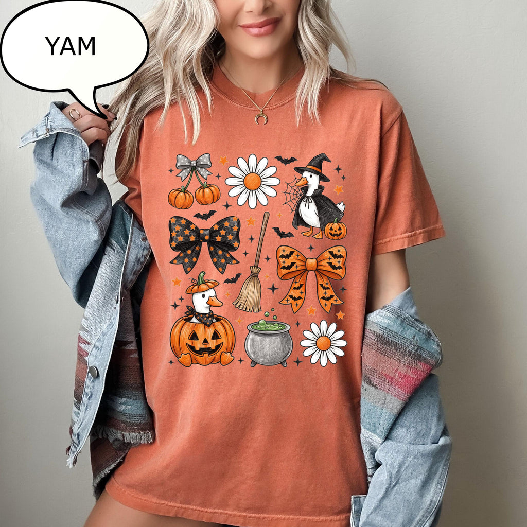 Comfort Colors® Coquette Bow Halloween T-Shirt, Spooky Duck Shirt, Farm Halloween Tee