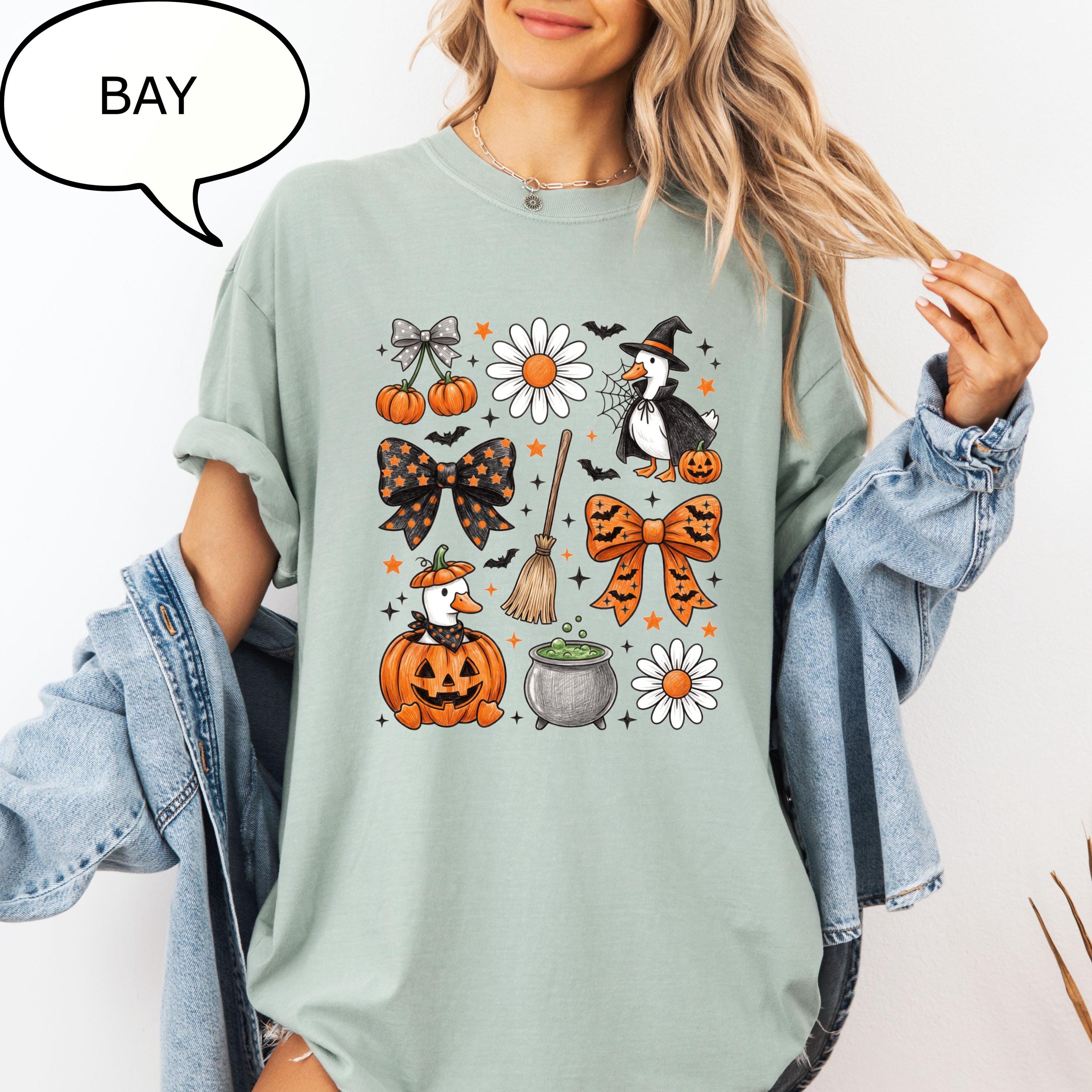 Comfort Colors® Coquette Bow Halloween T-Shirt, Spooky Duck Shirt, Farm Halloween Tee