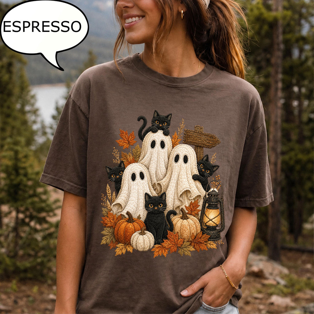 Comfort Colors® Ghost Cat T-Shirt, Autumn Ghost Shirt, Halloween Shirt, Spooky Cat Tee