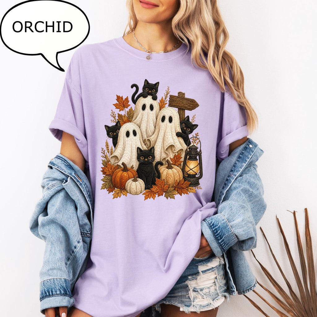 Comfort Colors® Ghost Cat T-Shirt, Autumn Ghost Shirt, Halloween Shirt, Spooky Cat Tee